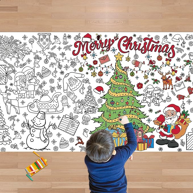 Christmas Giant Coloring Tablecloth,Christmas Crafts for Kids - 72x30 Inches, Paper Coloring Banner Games Activities Gifts Party Decorations