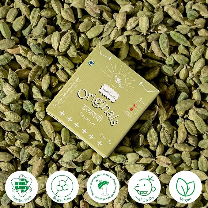 Gud Gum- Natural, Plastic Free Chewing Gum- Clove, Cardamom, Fennel, Cinnamon- 21g x 4 - Mini Pack of 4- No added artificial colours, flavours & sweeteners (Pack of 4, Assorted)