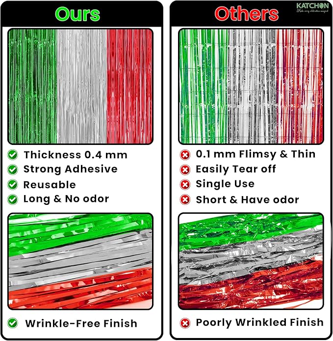 KatchOn, XtraLarge Christmas Foil Fringe Curtains - Pack of 6 | Red and Green Backdrop for Christmas Decorations Indoor, Xmas Decorations | Fringe Backdrop for Holiday Party Decor