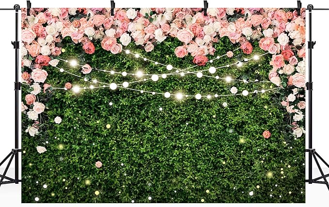 Riyidecor Flower Wall Backdrop 7Wx5H Feet Polyester Fabric Pink Rose Floral Blossom Green Leaves Plant Spring Nature Birthday Women Girls Photography Background Wedding Photo Studio Shoot
