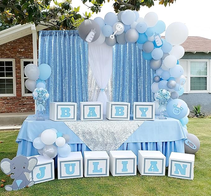 B-COOL Baby Blue Sequin Backdrop Curtains 2 Packs 5ftx8ft Baby Shower Sparkle Backdrop Fabric Glitter Background Drapes for Party Baby Shower Birthday Decoration