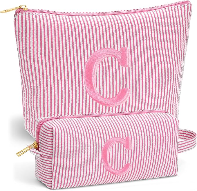 Cute Stuff for Teen Girls Gifts - 2 Piece Set Makeup Bags, Custom Makeup Organizer Pouch for Travel, 6-12 Year Old Girl Birthday Gifts, Travel Essentials for Women, Pink C