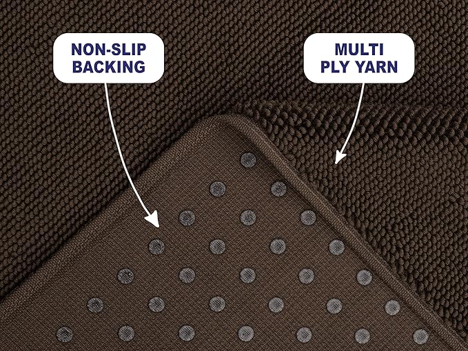 American Soft Linen Bath Rug, 17 in 24 in 100% Cotton Bath Mats Rugs for Bathroom, Slip Reducer Washable Shaggy Form Area Rugs, Brown Bath Rug