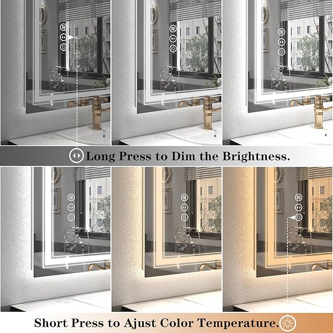 30x36 LED Bathroom Mirror, Lighted Mirror for Bathroom Wall, Backlit and Front lit, Dimmable, Anti-Fog, Shatterpoof, Memory (Horizontal/Vertical)