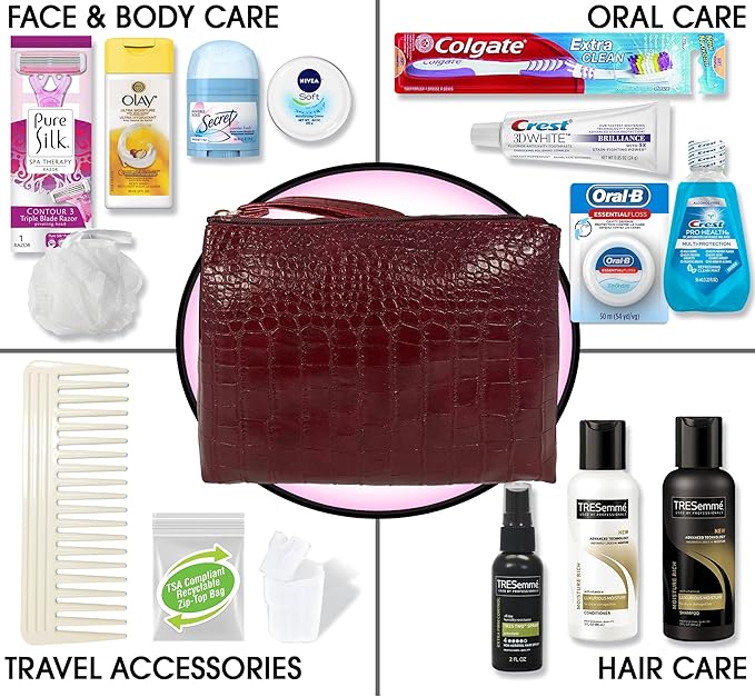 Women's Premium 16 PC Travel Kit – Stocking Stuffer and Holiday Gift Set with Tresemme Hair Products and Bath Essentials – Floss May Vary