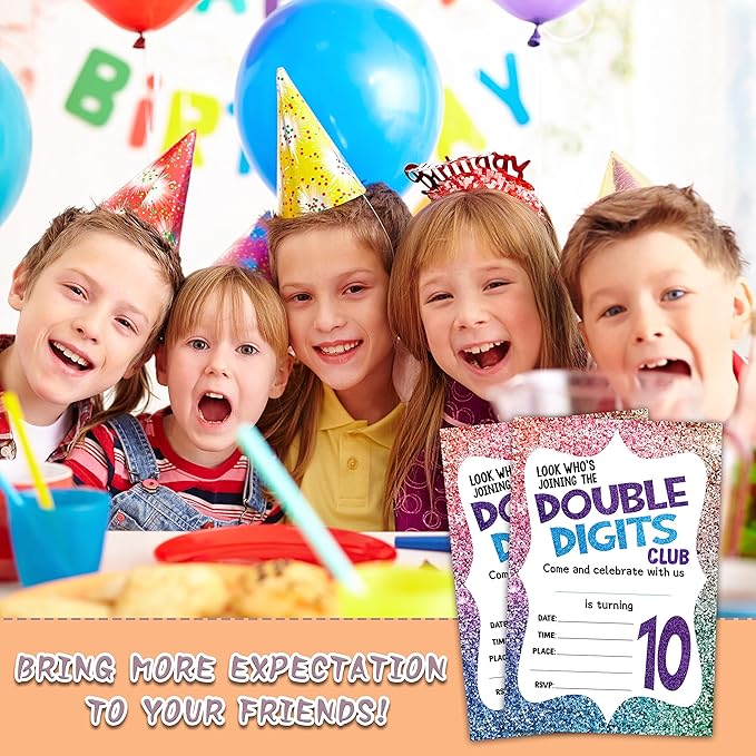 10th Birthday Party Invitations, 20-Count Fill-in Style Birthday Party Invites With Envelopes-HBYQK-B34