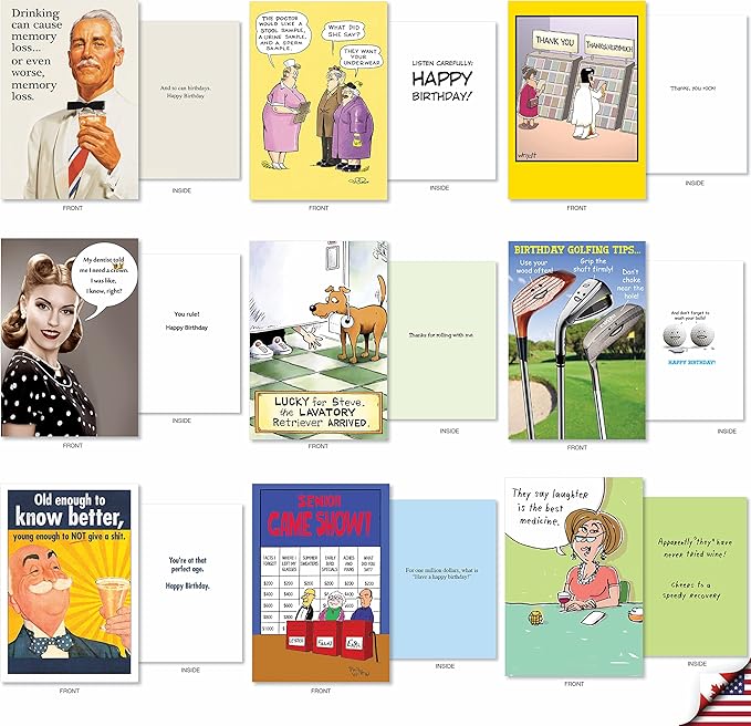 NobleWorks - 36 Assorted Funny Mixed Occasions Cards Box Set with Envelopes - Humor Get Well, Blank Bulk Greeting Card Variety Pack (36 Designs, 1 Each) - Mixed Messages AC9145XXG-B1x36