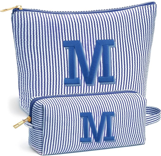 Stocking Stuffers for Teen Girls Gifts Trendy Stuff, 2025 Christmas Gifts Cute Makeup Bag, 6-12 Year Old Girl Birthday Gift, Personalized Christmas Stocking Stuffers for Girls, Blue Letter M