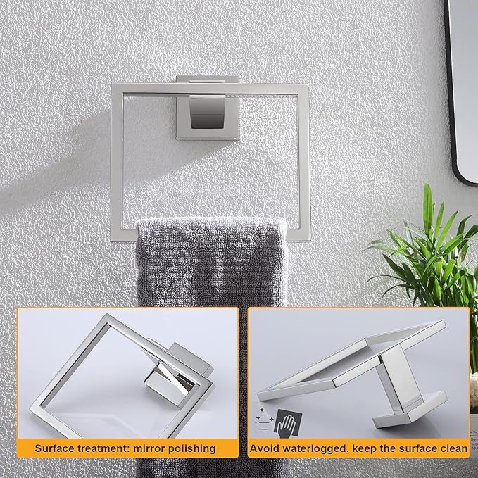 KOKOSIRI Bathroom Towel Holder Bath Towel Ring Towel Hanger Towel Rack Wall Mounted Stainless Steel Mordern Style, Polished Chrome, B3004CH