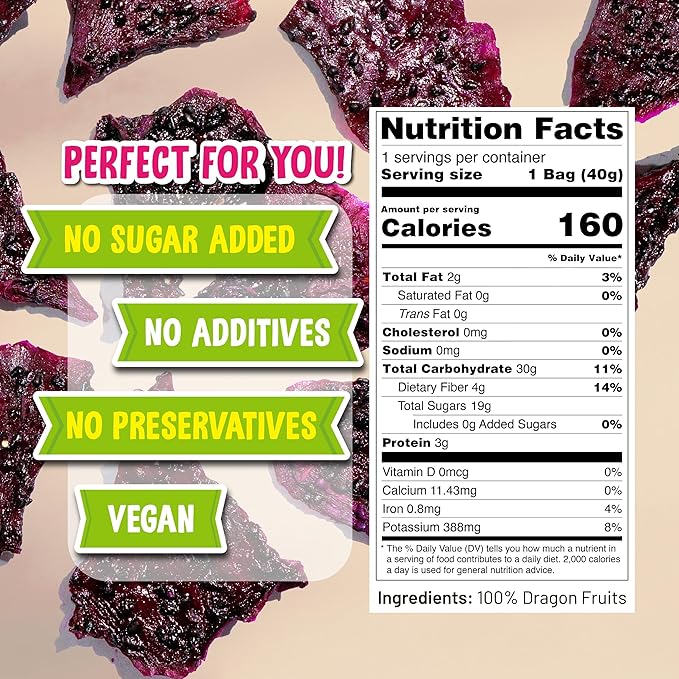 The Daily Good Soft-Dried Dragon Fruit Slices | All Natural Superfood Snacks for Adults & Kids | Healthy, Soft and Chewy | No Sugar Added or Preservatives, Gluten Free, Vegan (1.41 oz, Pack of 3)