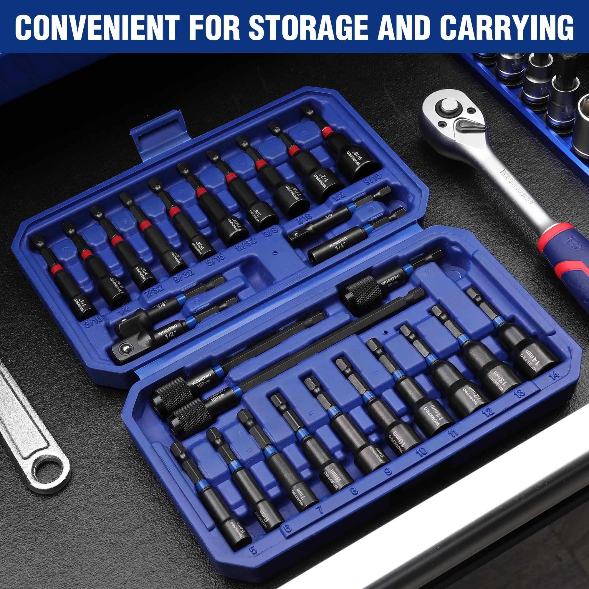WORKPRO 27 PCS Magnetic Nut Driver Set with Quick-Release Extensions
