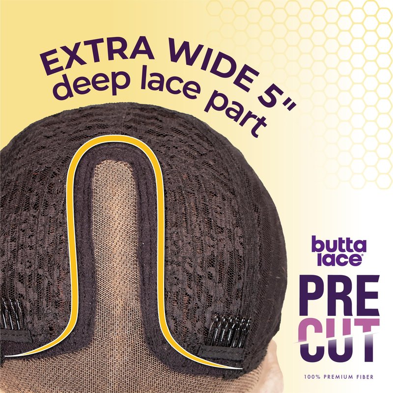 Sensationnel Butta Lace Precut Wigs - Unit 2 Glueless Extra Wide 5 Inch Deep Parting Synthetic Pre Tweezed Smaller Knot Hairline (1B OFFBLACK)
