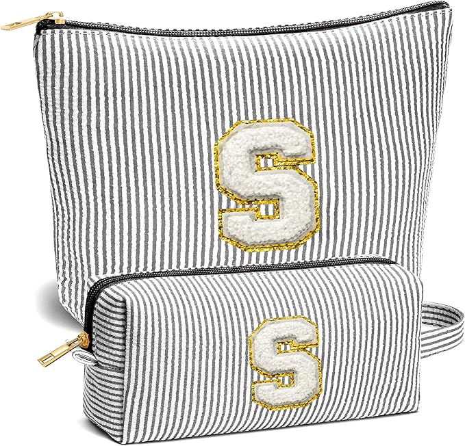 Travel Essentials - Portable Travel Toiletry Bag for Women, Initial Makeup Kit Organizer Make up Cosmetic Bag Set, Black S