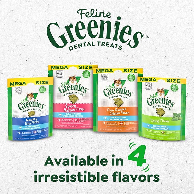 Greenies Feline Veterinarian-Recommended Adult Natural Dental Cat Treats, Oven Roasted Chicken Flavor, 21 oz. Tub