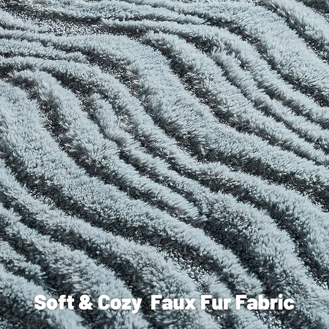FUTEI Blue Decorative Throw Pillow Covers 20x20 Inch Set of 2,Soft Faux Fur Geometric Shapes Texture Cushion Case,Boho Home Decor for Couch Bed Living Room