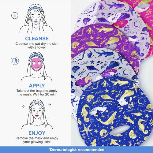 MAREE Skincare Essentials Bundle - Eye Gels, Facial Masks & Face Cream - Under Eye Gels for Puffy Eyes, Anti Aging Face Cream & Moisturizing Sheet Masks - Marine Collagen & Hyaluronic Acid, Retinol