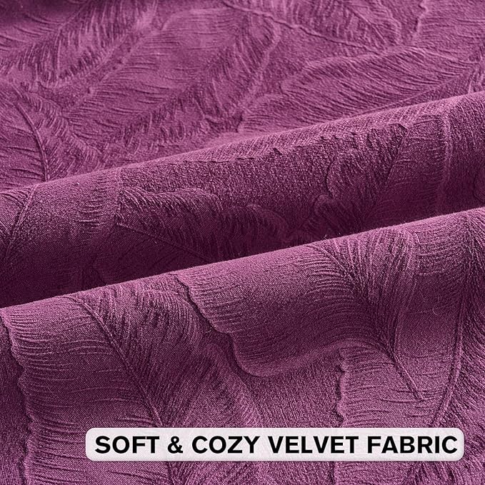 FUTEI Purple Velvet Throw Pillow Covers 26x26 Inch Set of 2,Soft Embossed Leaf-Relief Textured Euro Pillow Shams,Natural Home Decor for Couch Living Room