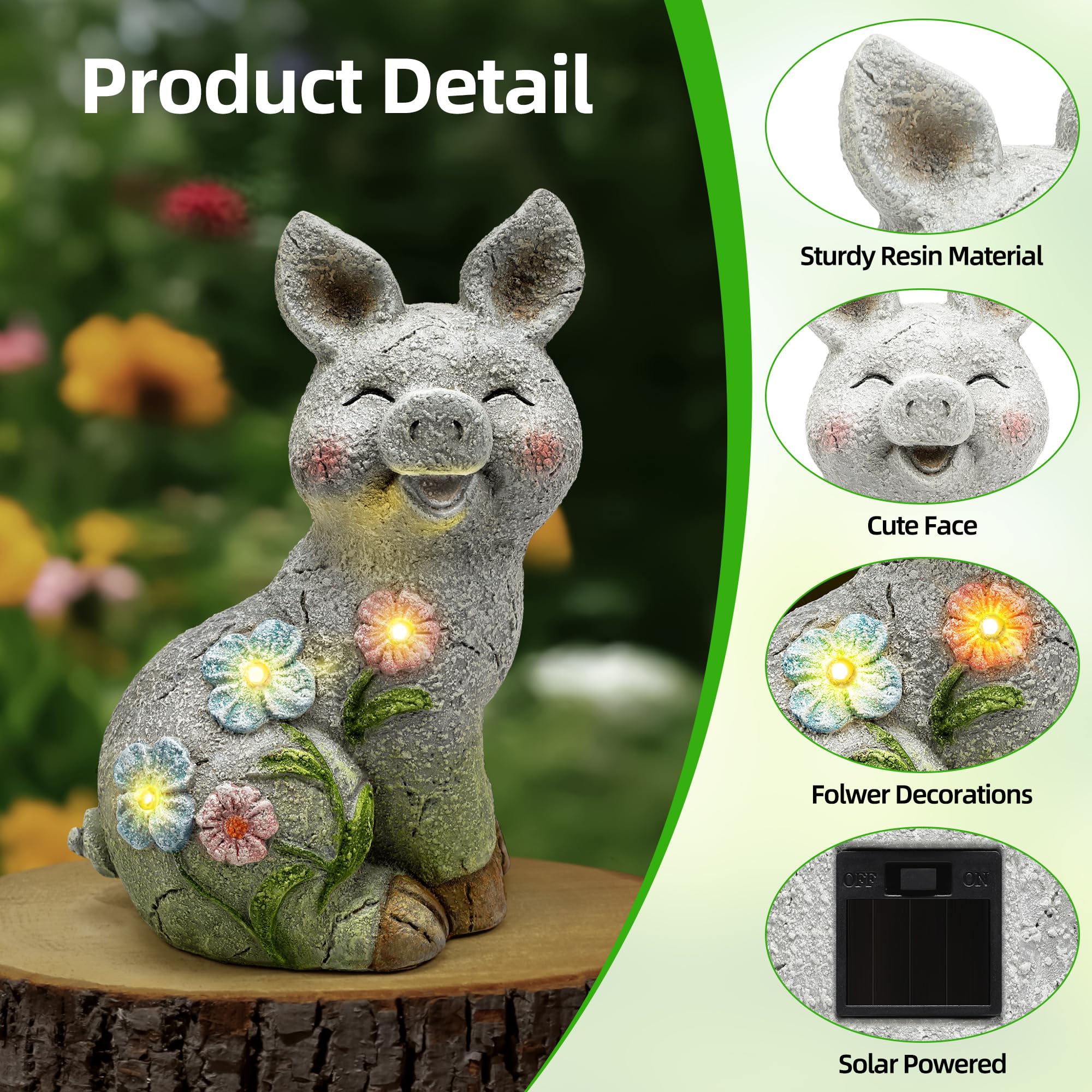 Solar Pig Statues Garden Decor,Outdoor Statue with Light for Lawn Ornaments