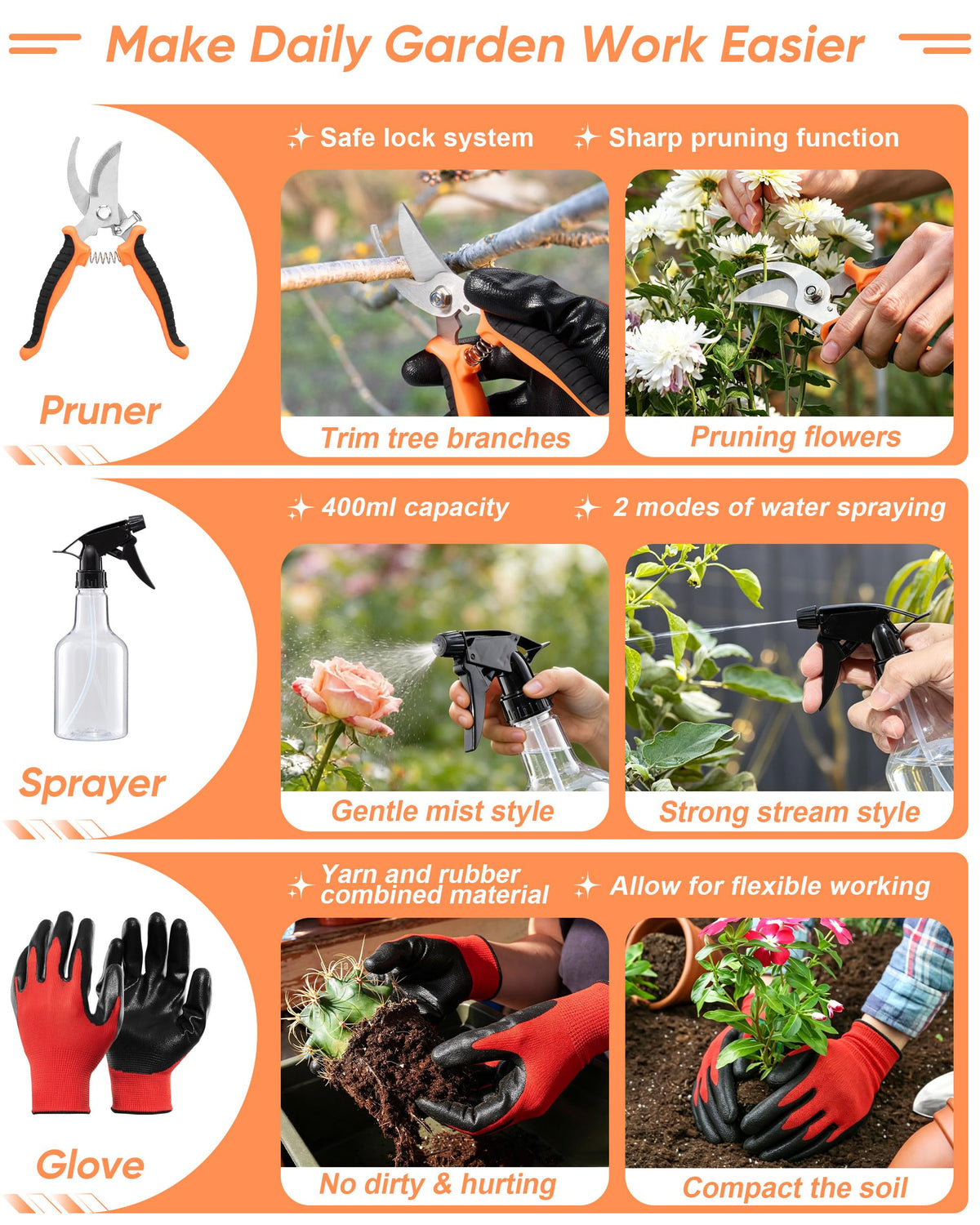 HaSteeL 9-Piece Stainless Steel Garden Hand Tools Set for Planting