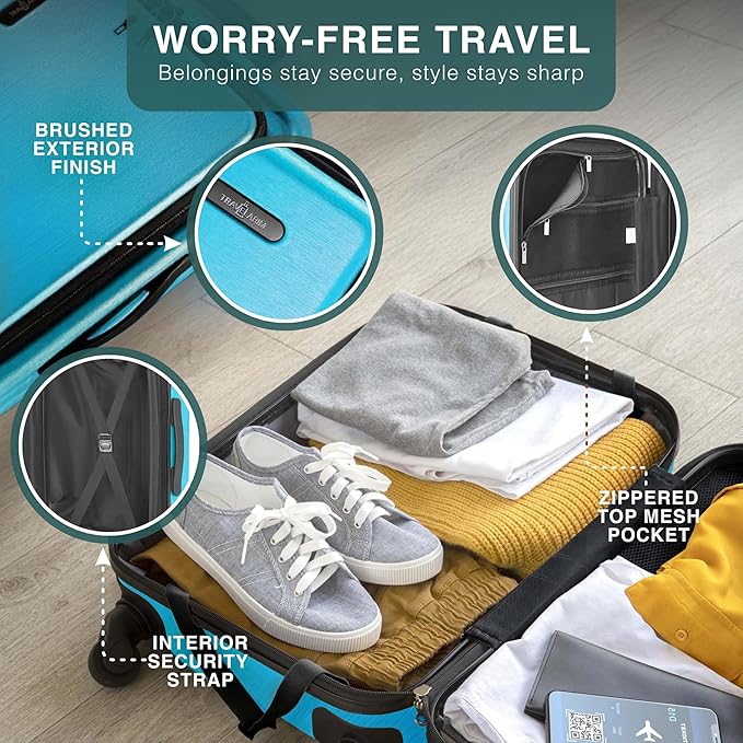 TRAVELARIM Luggage Sets 3 Piece, 20 Inch Carry on Luggage and 28 Inch Suitcases with Wheels Spinner, Durable Hard Shell Suitcase Set, Expandable Travel Suitcase, Teal