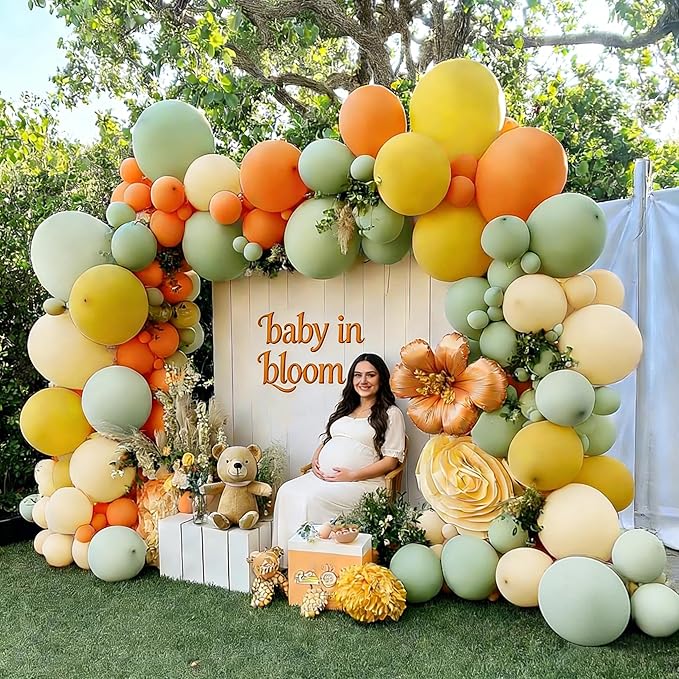 Dusty Green Orange Balloon Arch Double Stuffed Light Sage Green Yellow Blush Beige Balloon Garland Kit for Little Cutie Baby Shower Birthday Pooh Bear Gender Reveal Easter Wedding Party Decor