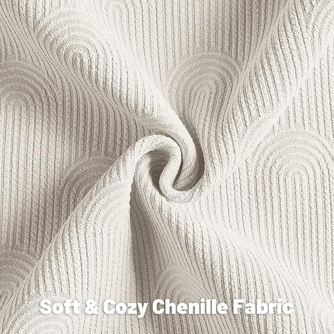 FUTEI Cream Chenille Decorative Throw Pillow Covers 26x26 Inch Set of 2,Soft Cozy Striped Geometric Patterns Euro Pillow Shams,Modern Home Decor for Couch Bed Living Room