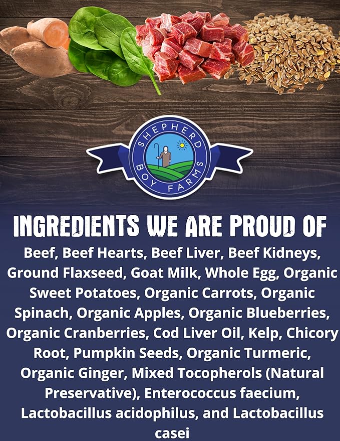 Shepherd Boy Farms Freeze Dried Raw Dog Food, Beef Recipe, All Natural, No Synthetics, Made in USA with Goat's Milk & Organic Produce, High Protein, Complete Meal (48oz)