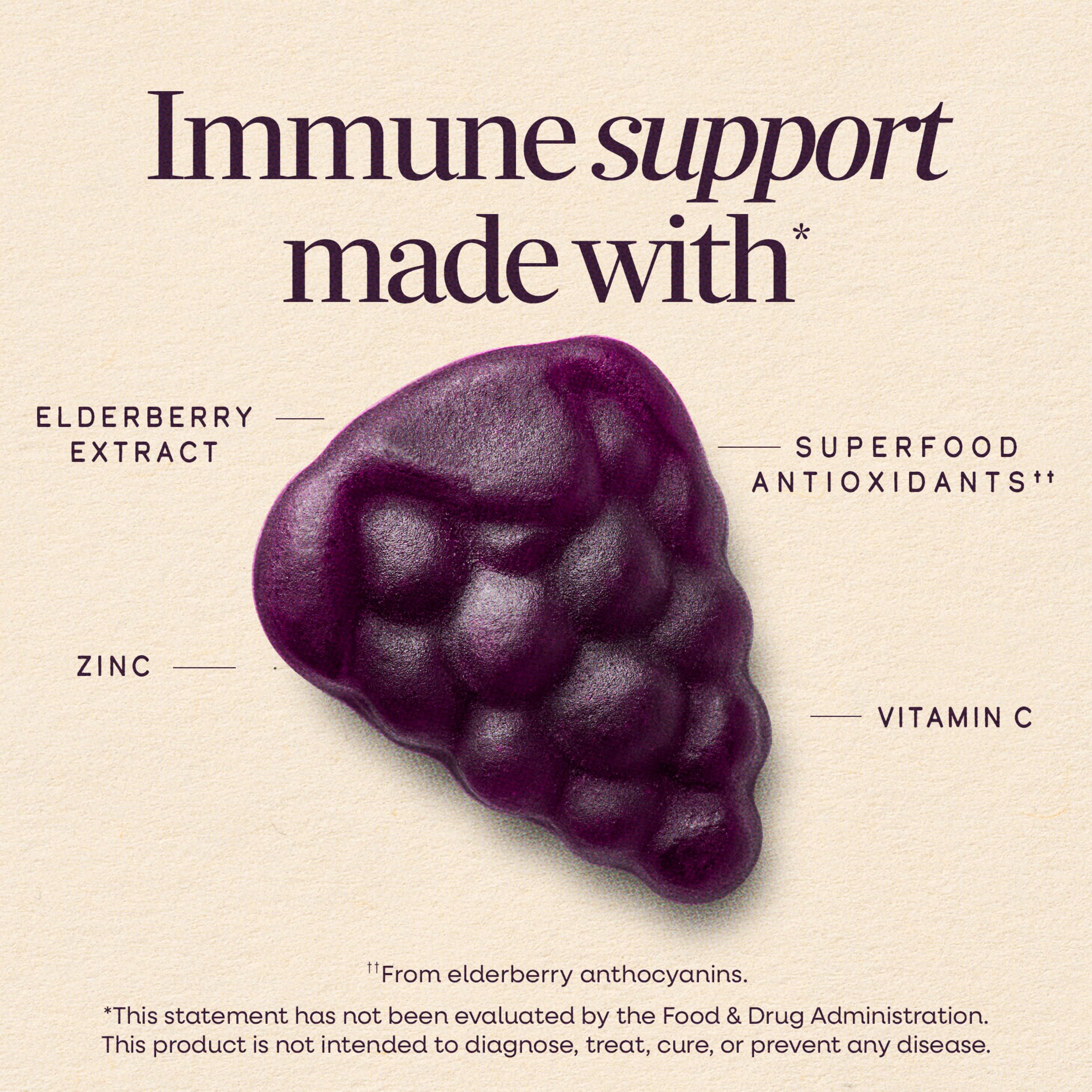 Nature's Way Sambucus Kids Elderberry Immune Gummies with Black Elderberry Extract, Daily Immune Support Gummy with Vitamin C and Zinc for Children Ages 2+*, 60 Gummies