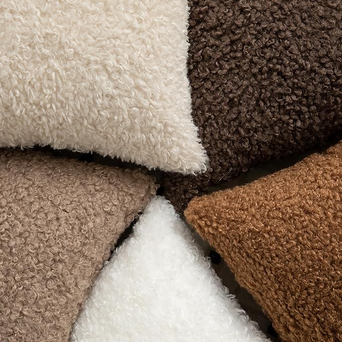 Pack of 2 Curly Teddy Wool Faux Fur Throw Pillow Covers Fuzzy Accent Soft Sherpa Pillowcases Sheepskin Fleece Decorative Cushion Case for Sofa Couch Living Room 24x24 Inch Light Grey