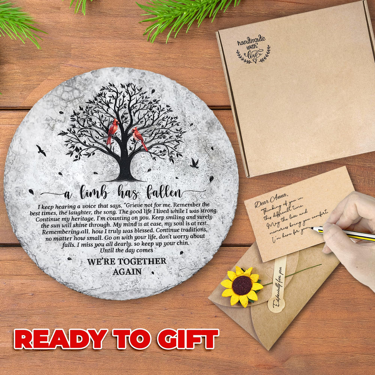 8'' Memorial Garden Stone for Loss of Loved One, Garden Stones in Memory of Loved Ones, Sympathy Gift Fathers Day, Weatherproof Outdoor Memorial Plaques, Remembrance Natural Stone with Stand HS8-8