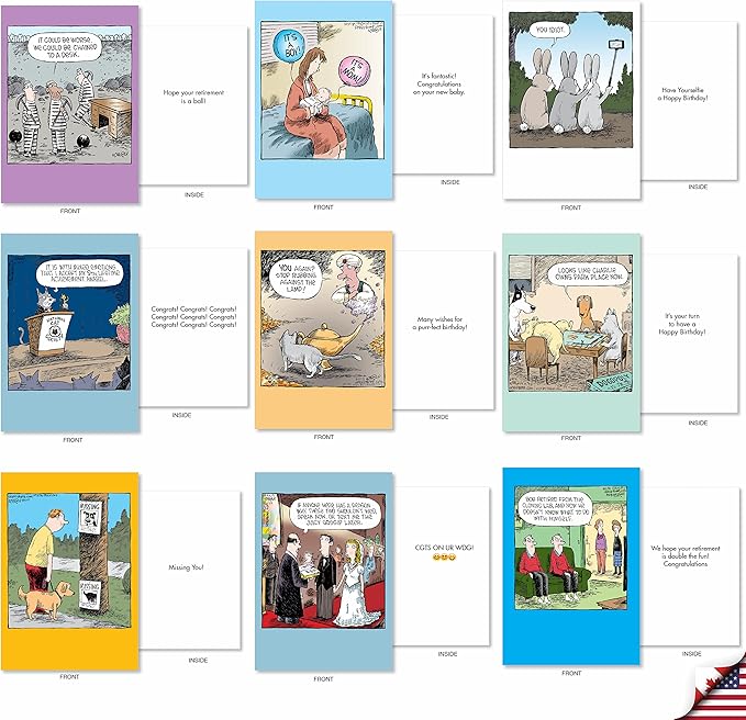 NobleWorks - 36 Assorted Set Funny Mixed Occasions Cards Bulk Box Set Envelopes, Humor B-day, Get Well, Friendship Greeting Card (36 Designs, 1 Each) - A Coverly Combo AC9383XXG-B1x36