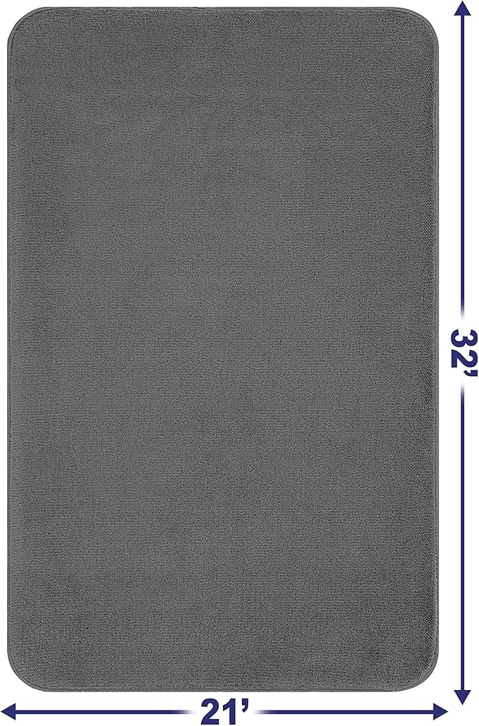 American Soft Linen 21x32 Fluffy Foamed Slip Reducer Bath Rug, Machine Washable Area Bath Mat Rugs for Bathroom, Gray