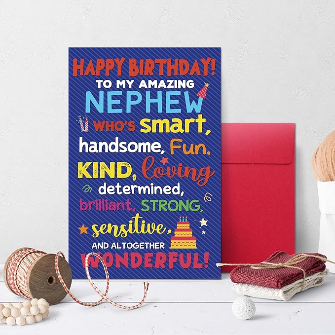 Nephew Birthday Card, Funny Birthday Card Gifts for Nephews from Aunt Uncle, Heartwarming Greeting to A Wonderful Nephew