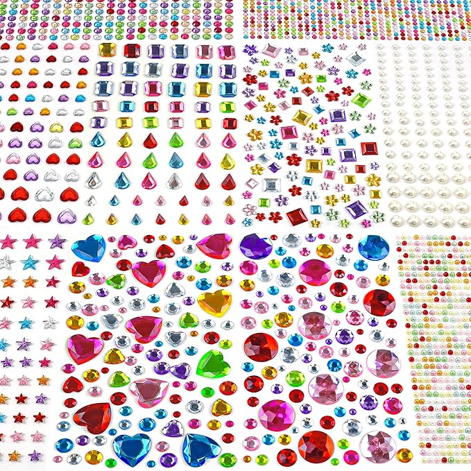 3000 PCS Gem Stickers - Self Adhesive Scrapbook Supplies | Rhinestones for Crafts Supplies,Small Earrings Face Nail Jewels for Kids - Face Gems Body Glitter Hair Jewelry for Women,Travel Essential