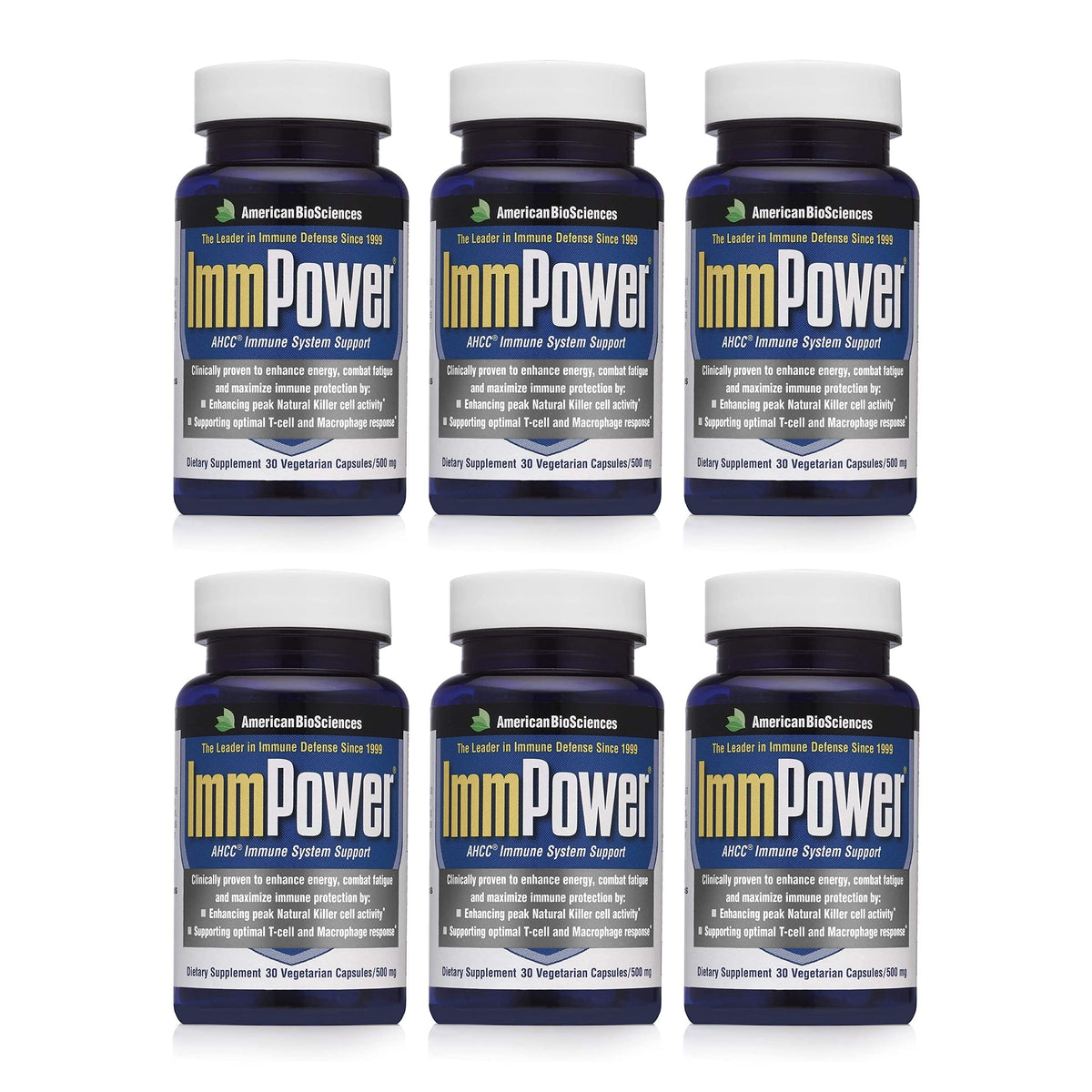 American BioSciences ImmPower AHCC Mushroom Supplement 6-Pack, Enhanced Immune Support, Natural Killer Cell Activity and Cytokine Production, 30 Vegetarian Capsules, 500 milligrams per Capsule
