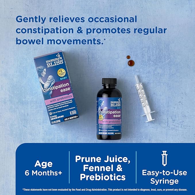 Mommy's Bliss Constipation Ease + Prebiotics, Relieves Occasional Constipation, Gentle & Safe, No Harsh Laxatives, 4 Fl Oz Bottle (Pack of 1)
