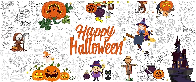 Tbsone Halloween Coloring Tablecloth Poster for Kids – 72 * 30 Inch Giant Coloring Table Cloth for Halloween Crafts Activities, Fun DIY Art Supplies for Parties & Family School Games