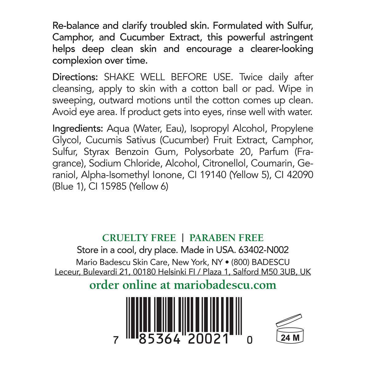 Mario Badescu Special Cleansing Lotion C for Combination or Oily Skin, Cooling & Clarifying Toner for Face That Cleanses Clogged Pores, Pack of 1, 8 Fl Oz