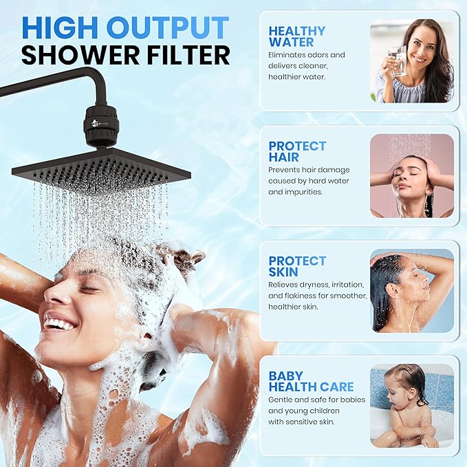 Aqua Earth Shower Head Filter For Hard Water Oil Bronze 20 Stages to Remove Chlorine Fluoride Water Softener Coconut Shell Activated Carbon Reduces Dry Itchy Skin Heavy Metals Other Sediments
