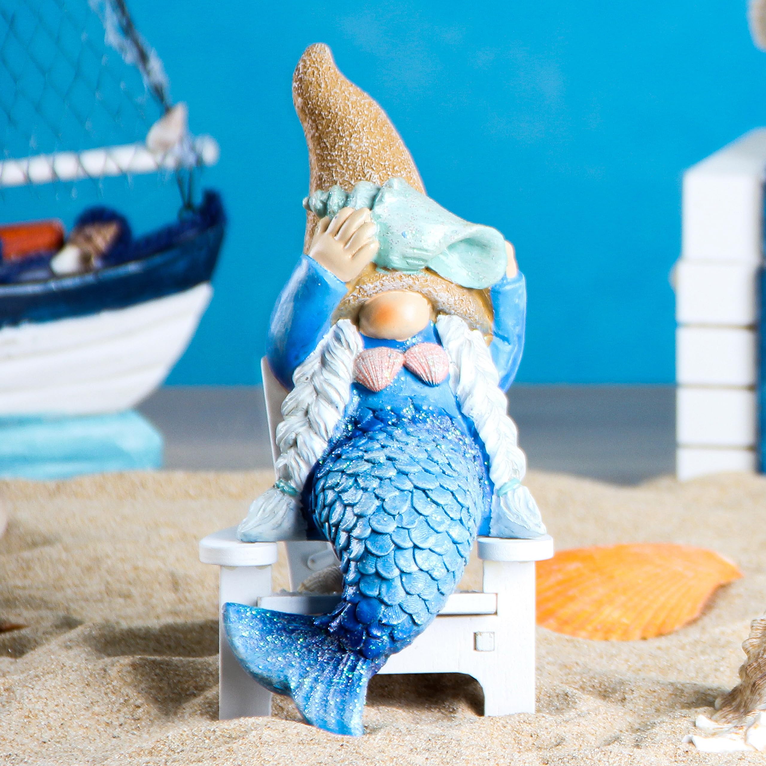 Mermaid Gnome Statue Garden Decor,Beach Gnomes Figurine for Outdoor Indoor