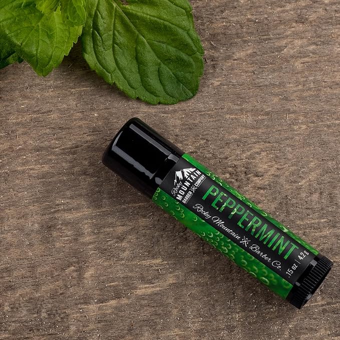 Lip Balm Set - 4 Scents - Maple, Vanilla Coffee, Peppermint, & Orange Brandy - No Shine Matte Finish - Featuring Coconut Oil, Avocado Oil, Bees Wax, & Shea Butter by Rocky Mountain Barber Company