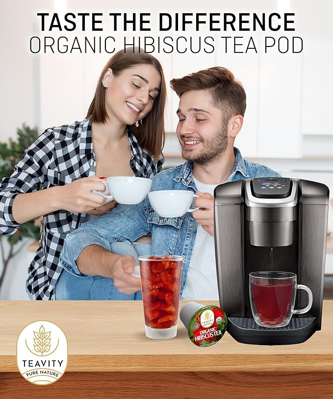 Organic Hibiscus Sabdariffa Tea Organic Naturally Decaf Tea Pods for Keurig by Teavity (12 Tea Pods)