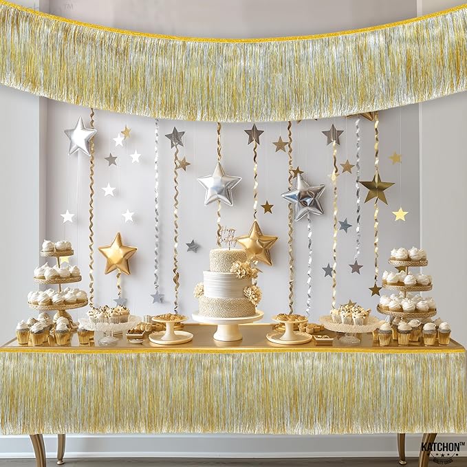 KatchOn, Silver and Gold Fringe Banner Garland - 6.5 Feet, Pack of 2 | Gold Fringe Garland for Golden Birthday Decorations | Golden, Silver Streamers for Graduation Party Decorations 2026