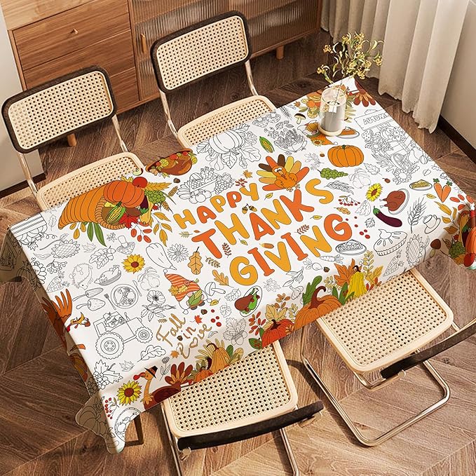 Tbsone Fall Thanksgiving Coloring Tablecloth Poster - 30x72 Inches Giant Paper Banner for Kids - Thanksgiving Crafts, Activities - Ideal for Fall Thanksgiving Party Decorations and Games