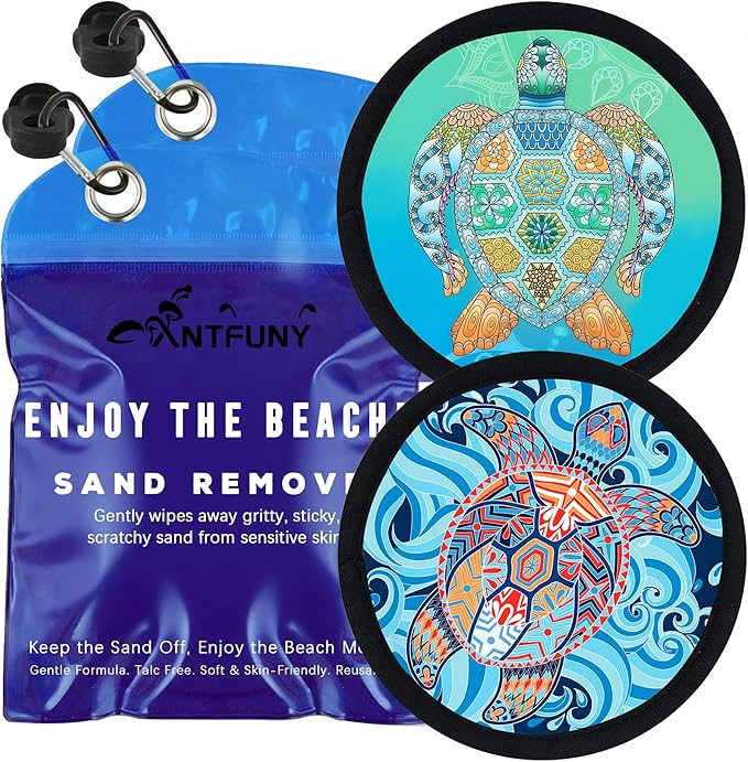 2 Packs Sea Turtle Sand Remover for Beach Cleaner Eraser Family Women Wipe Off Mitt Duster Brush Cup Holder Game Toy Cruise Ship Accessories Summer Vacation Must Have Hawaii Trip Essential Gift Towel