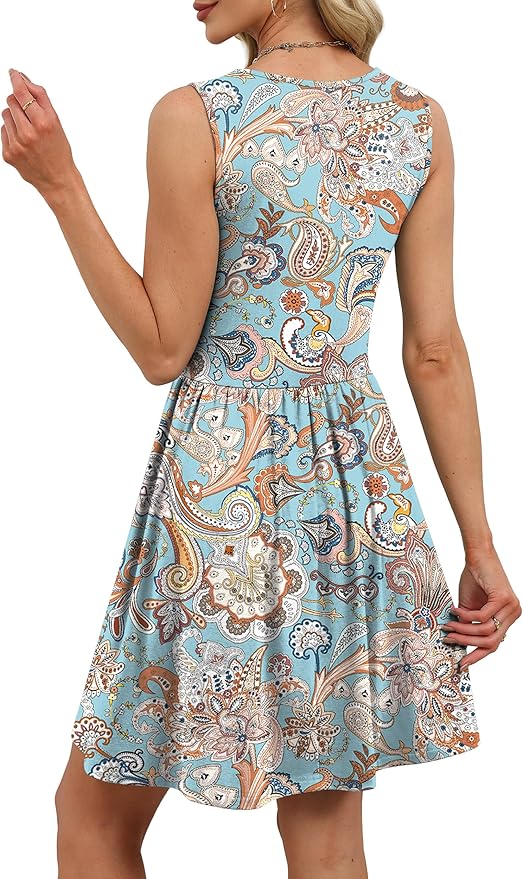 OFEEFAN Summer Dresses for Women Beach Fashion Sundresses Babydoll Dress Button Down Boho Dresses Cute Cross