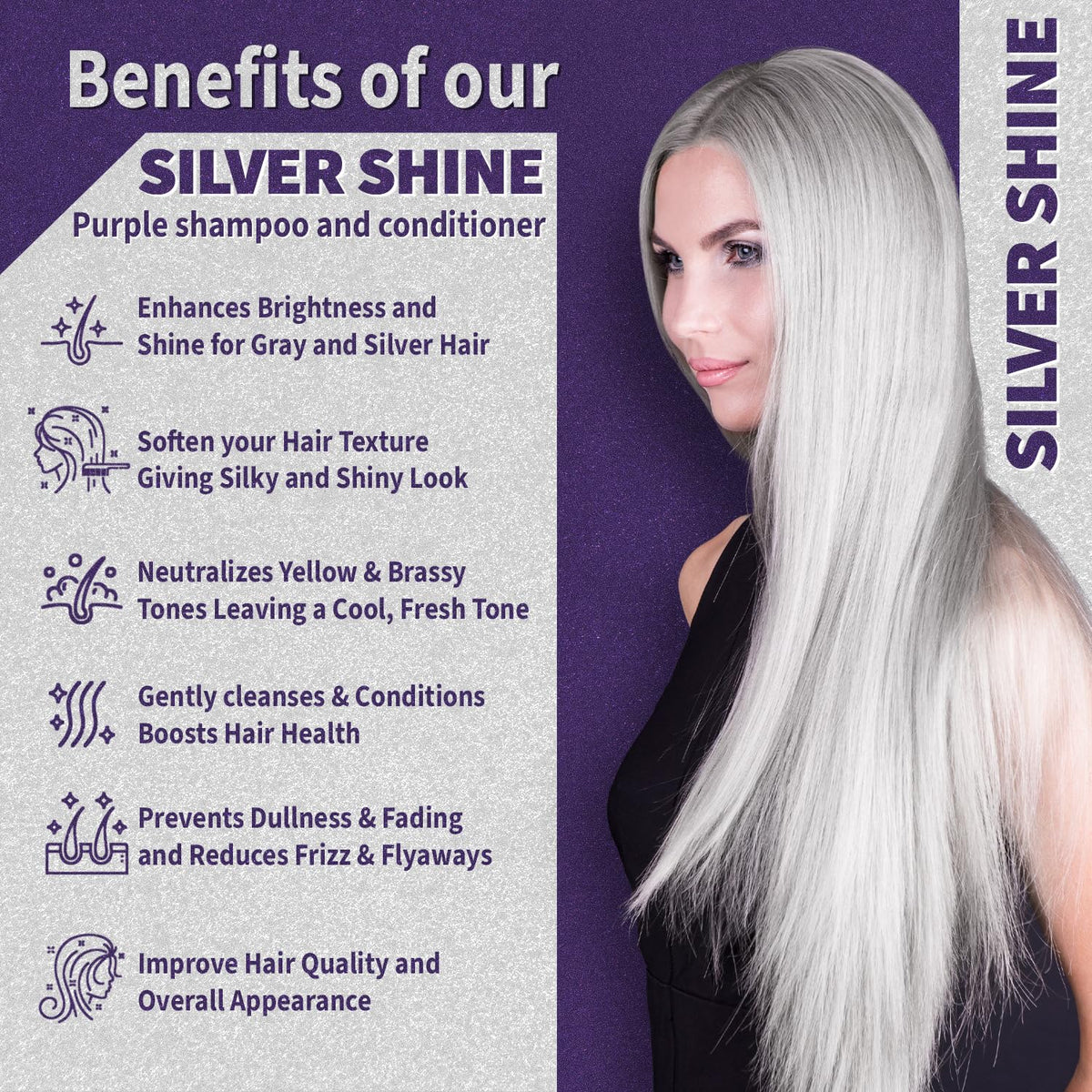 Natural Riches Radiant Silver Shine Purple Shampoo and Conditioner Set for Gray Hair - Paraben-Free and Color Safe – With Silk Proteins, Tones Dull Hair, Softens & Adds Shine - 16 fl oz