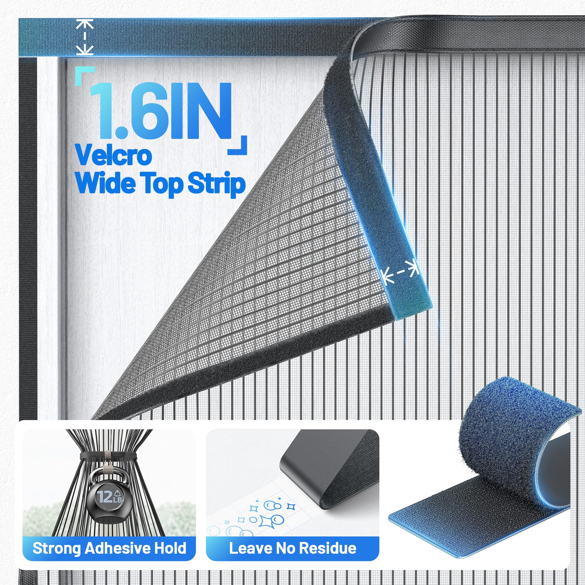 Heavy Duty Magnetic Screen Door Mesh - Auto-Sealing Hand-Free Door Net Screen with 50 Magnets, Pet & Kid Friendly, PET Fine Mesh Doors Screens Keep Bugs & Mosquitos Out Fits Front Doors Size 36” x 82”