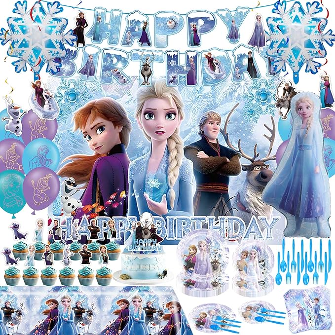 122 PCS Elegant Birthday Party Supplies, Party Decorations Include Tablecloth, Paper Tableware, Stickers, Backdrop, Banner, Balloons, Hanging Swirl for Adult