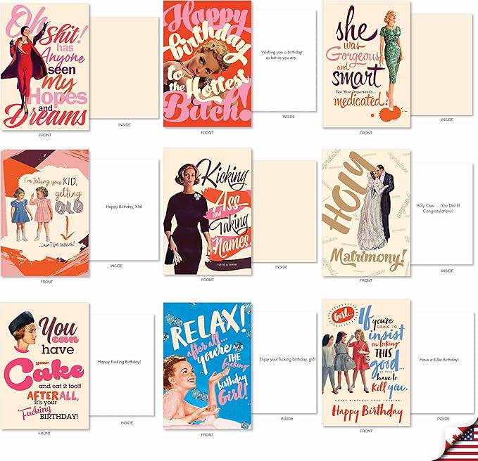 NobleWorks - 36 Assorted Funny Mixed Occasions Blank Greeting Cards Bulk Box Set w/Envelopes, Adult Humor Get Well, Variety Pack for Men and Women (36 Designs, 1 Each) - Mega AC9135XXG-B1x36